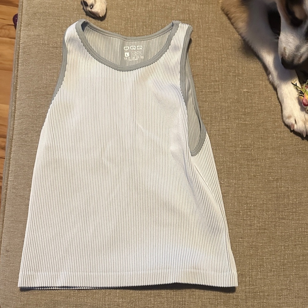 Women’s Ribbed Tank Top - Light Blue with Gray Trim